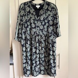 J. Jill Navy Split Neck 3/4 Sleeves Dress w/ Pockets, Sz Small/Petite, MSRP $98